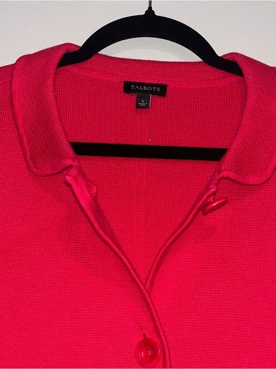 Talbots | Cardigan knit sweater blazer/jacket Women’s size L hot pink career - Picture 2 of 7